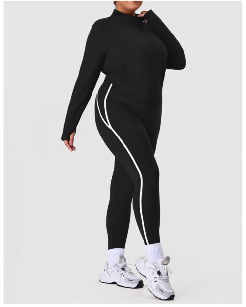 Plus Size Contrast Color Nude Feel Yoga Two-Piece Set