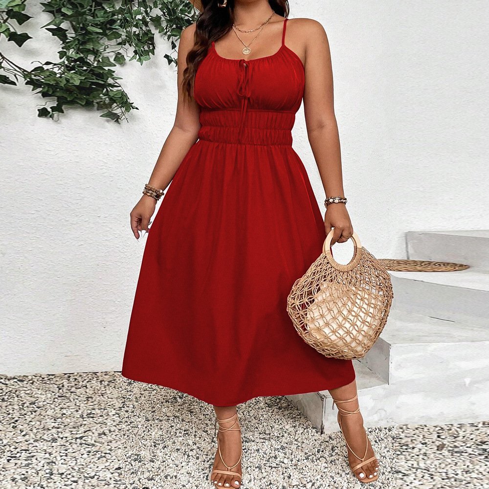 Plus Size Retro Artistic Strap Seaside Holiday Dress