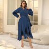 Plus Size Collared Two-Tone Denim Tassel Maxi Dress