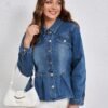 Retro College Plus Size Slim Stretch Denim Jacket