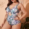 Plus Size Printed One-Piece Skirt Swimsuit