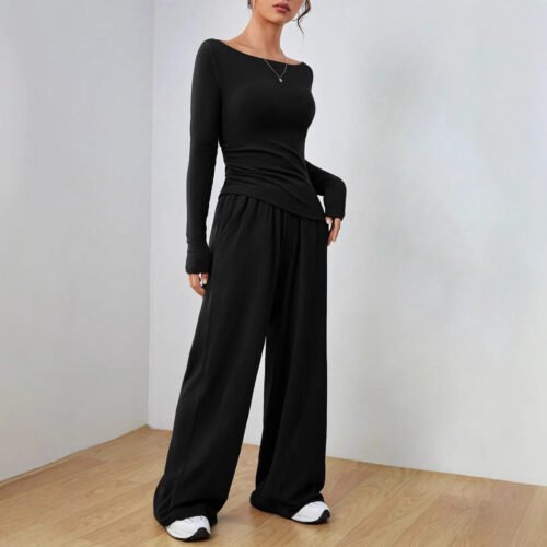 Casual Wide Leg Trousers Two-Piece Set
