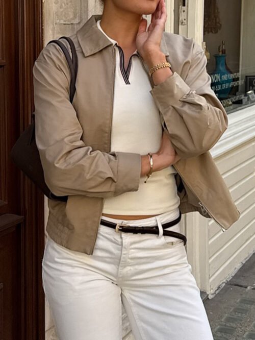 Elegant Faux Leather Short Zipper Coat for Women