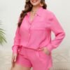 Plus Size Solid Color Casual Vacation Two-Piece Shorts Set