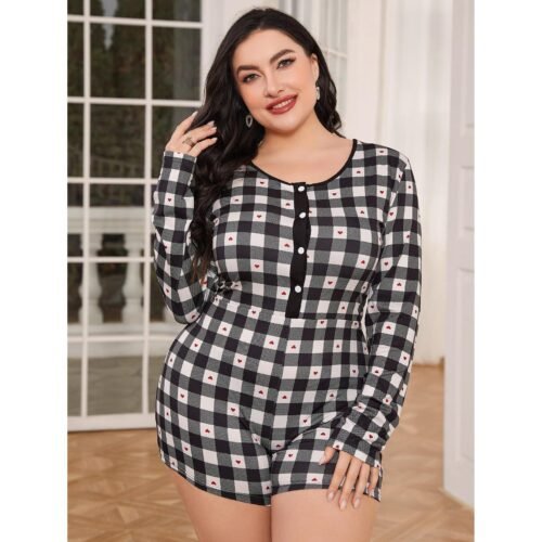 Plus Size Long Sleeve Pajama Jumpsuit for Women
