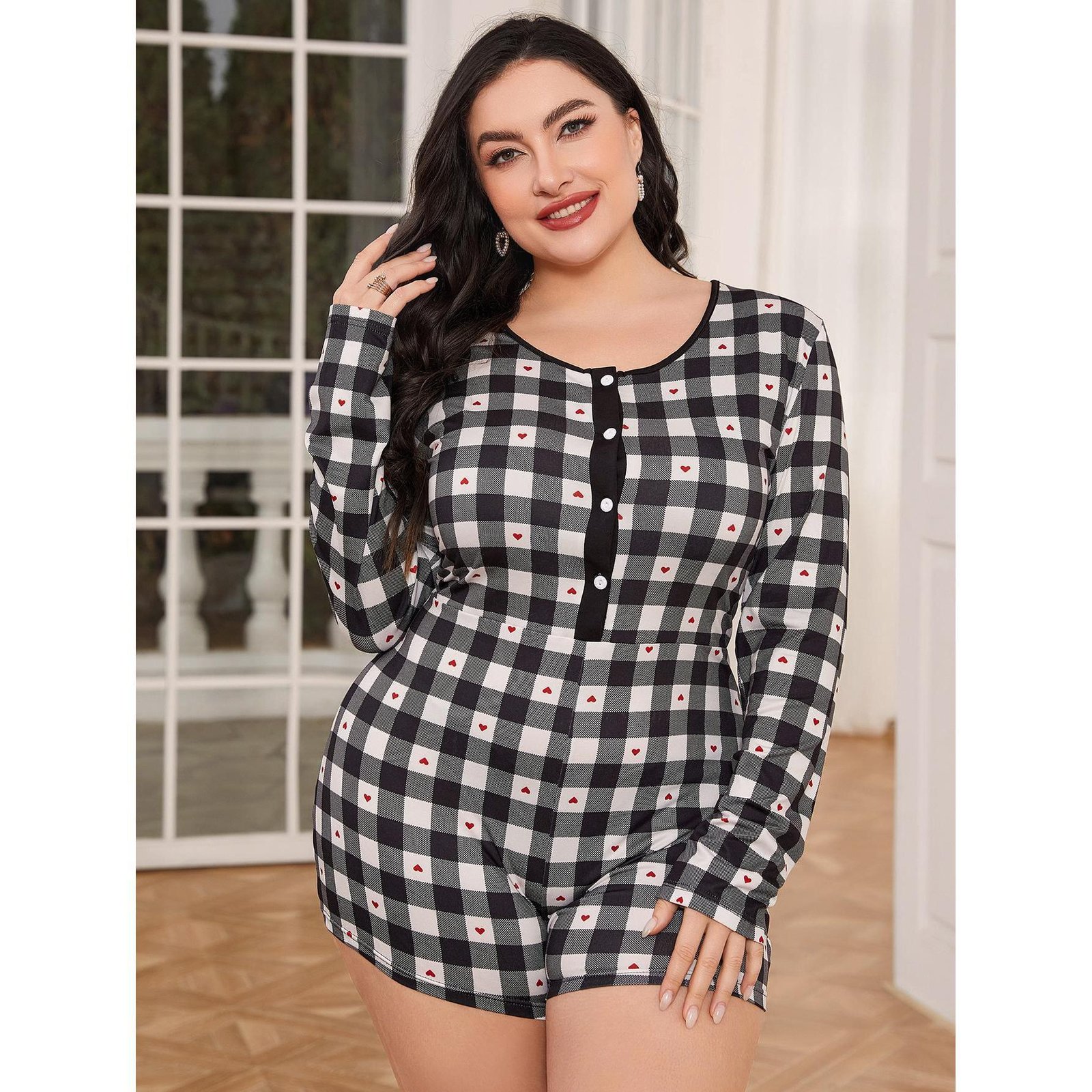 Plus Size Long Sleeve Pajama Jumpsuit for Women