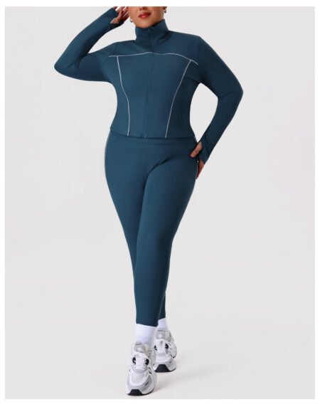 Plus Size Autumn Winter Nude Feel Zipper Yoga Set