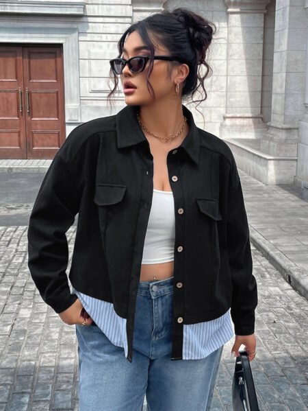 Plus Size Patchwork Stripe Short Fashion Jacket