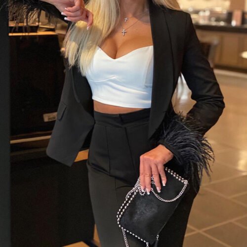 Solid Color Long Sleeve Elegant Women’s Autumn Winter Set