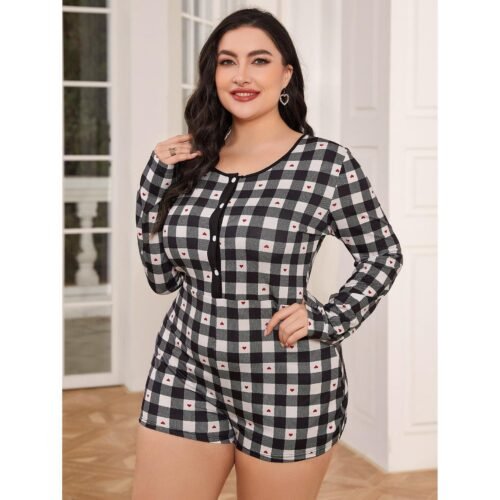 Plus Size Long Sleeve Pajama Jumpsuit for Women