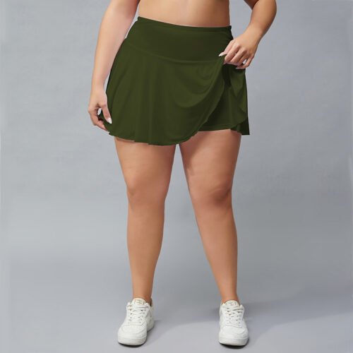Plus Size Quick-Dry Tennis Skirt with Built-In Shorts – Breathable Fitness Skort