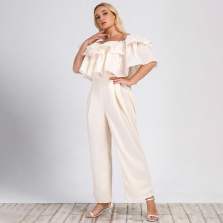Plus Size Off-Shoulder Straight-Leg Office Casual Jumpsuit