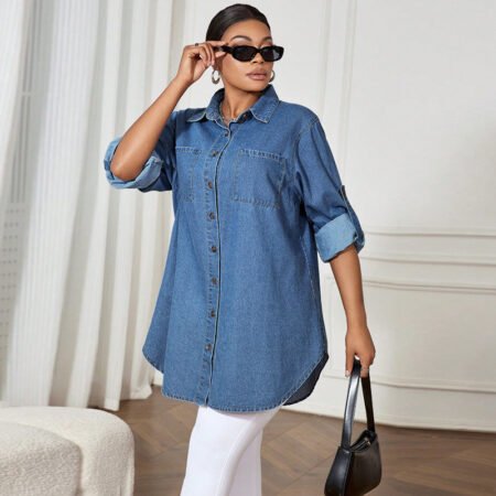 Stylish Plus Size Loose-Fit Denim Shacket