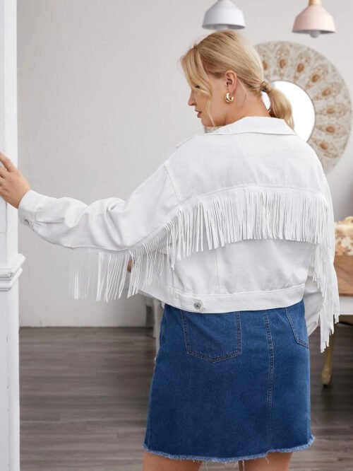 Trendy Plus Size Tassel Stitching Denim Jacket