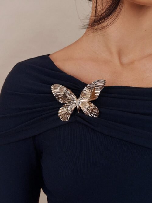 Off Shoulder Butterfly Brooch Slim Fit Top