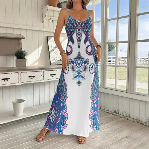 Printed V-Neck Sleeveless Spring Jumpsuit