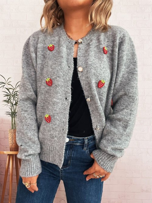 Strawberry Jacquard Knitted Cardigan