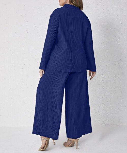 Plus Size Pleated Loose Shirt & High-Waist Trousers Spring-Autumn Two-Piece Set