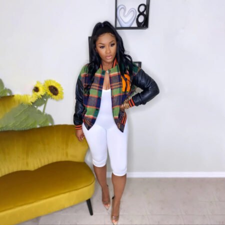 Plus Size Embroidered Faux Leather Varsity Jacket