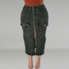 Plus Size Denim Fit Long Skirt with Zipper Pockets