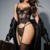 Lace Boned Shapewear Lingerie Three-Piece Set with Stockings