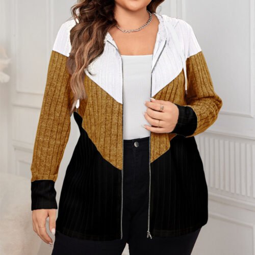 Plus Size Striped Contrast Color Casual Cardigan Coat