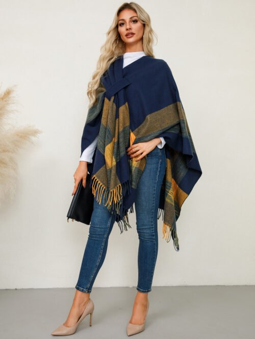 Luxury Cashmere Knit Shawl Cape Cloak Coat for Women
