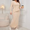 Plus Size Loose Long Sleeve Asymmetric Skirt Set