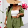 Plus Size Short Sleeve Shirt & Wide-Leg Shorts Summer Set