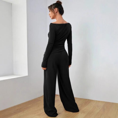 Casual Wide Leg Trousers Two-Piece Set