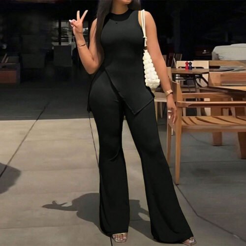 Plus Size Sexy Summer Sleeveless Top & Wide-Leg Casual Pants Two-Piece Set