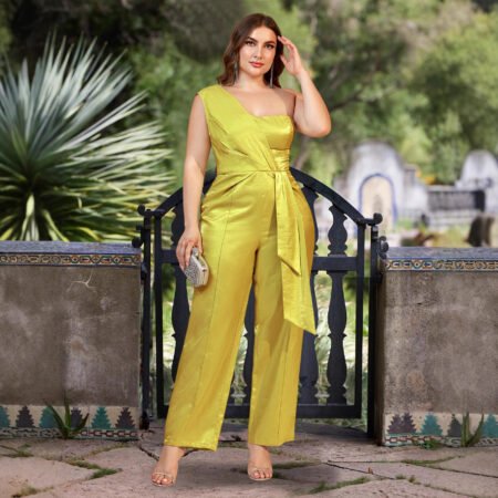 Plus Size Satin Off-Shoulder Straight-Leg Party Jumpsuit