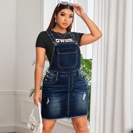 Plus Size Casual Denim Suspender Dress