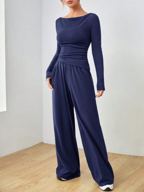 Casual Wide Leg Trousers Two-Piece Set