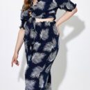 Plus Size Hawaiian Print Short Sleeve Top & Pants Summer Two-Piece Set