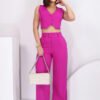 Solid Color Sleeveless Cropped Two Piece Casual Set