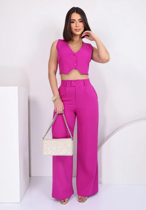 Solid Color Sleeveless Cropped Two Piece Casual Set