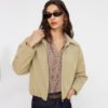 Khaki Office Zipper Work Jacket for Women