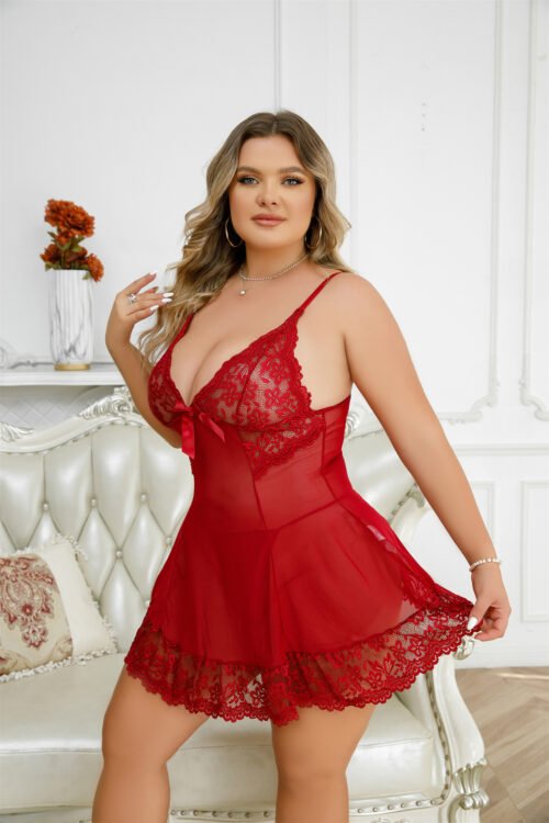 Plus Size V-Neck Lace Nightdress – Seductive Sleepwear