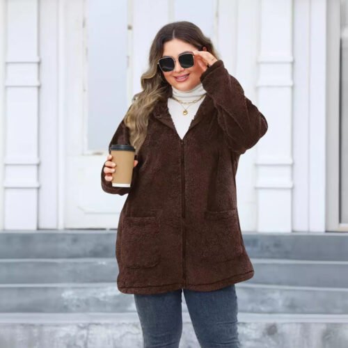 Plus Size Thickened Plush Hooded Winter Jacket