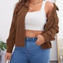 Plus Size Casual Corduroy Collared Short Jacket