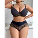 Plus Size Seamless Lace Bra & High-Waist Underwear Set