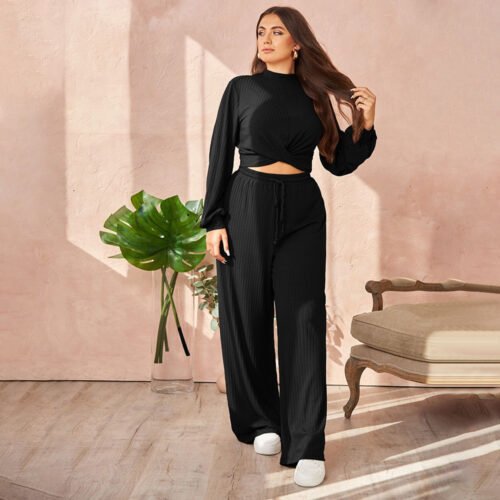 Plus Size Casual Sports Two-Piece Suit – Comfortable & Slimming Autumn-Winter Set
