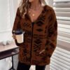 Plus Size European-Style Totem Print Plush Cardigan