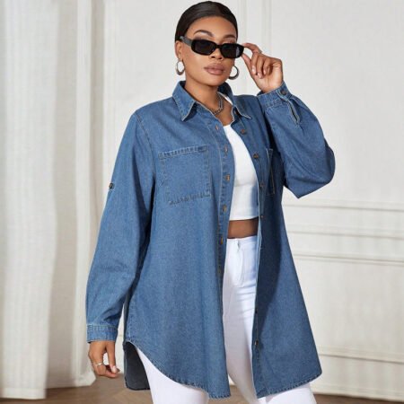 Stylish Plus Size Loose-Fit Denim Shacket