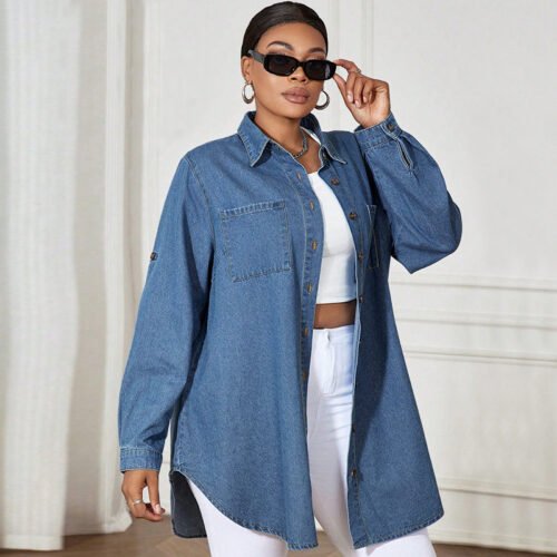 Stylish Plus Size Loose-Fit Denim Shacket
