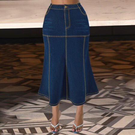 Plus Size Relaxed Fit Casual Denim Long Skirt