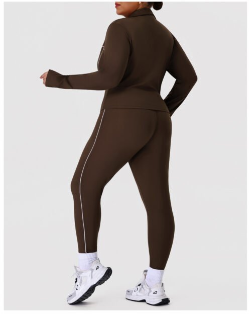 Plus Size Autumn Winter Nude Feel Zipper Yoga Set