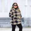 Plus Size Thickened Plaid Fleece Coat with Turn-Down Collar