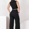Solid Color Sleeveless Cropped Two Piece Casual Set